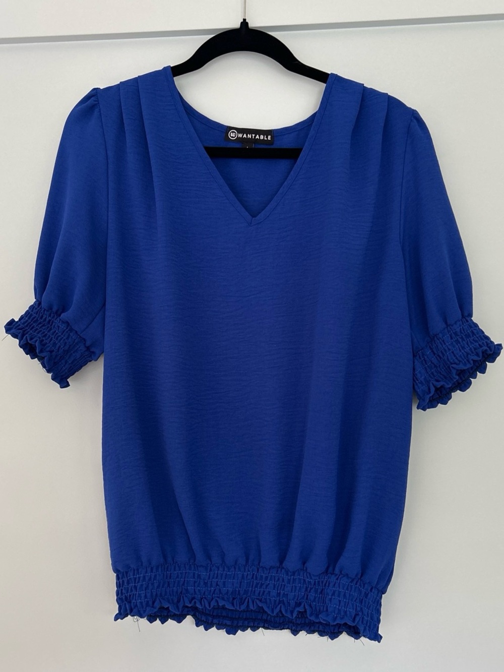 Royal Blue V-Neck Puff Sleeve Blouse